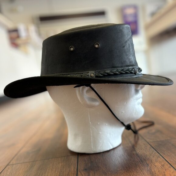 Distressed Foldable Leather Hat Cowboy Unisex Real Leather - Picture 10 of 12